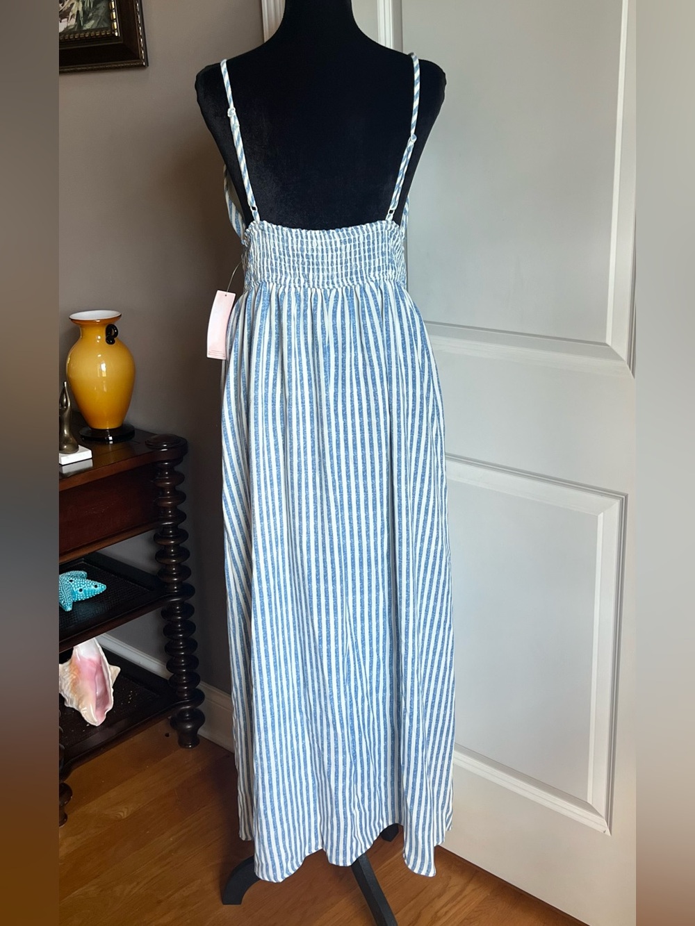 Inspired Hearts Blue and White Striped Backless Maxi Dress - Picture 4 of 5